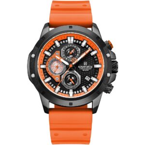 nf8036 b o o naviforce watch chronograph wr 3atm men orange dial rubber strap quartz battery analog for dream