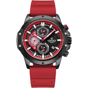 nf8036 b r r naviforce watch chronograph wr 3atm men red dial rubber strap quartz battery analog for dream