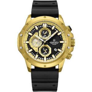 nf8036 g b b naviforce watch chronograph wr 3atm men black dial rubber strap quartz battery analog for dream