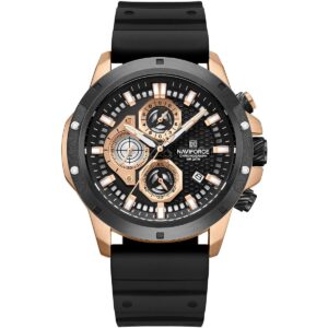 nf8036 rg b b naviforce watch chronograph wr 3atm men black dial rubber strap quartz battery analog for dream