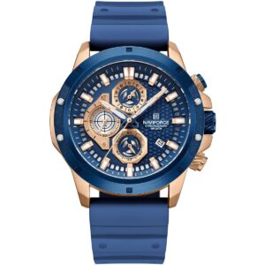 nf8036 rg be be naviforce watch chronograph wr 3atm men blue dial rubber strap quartz battery analog for dream