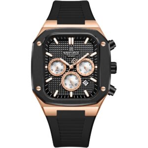 nf8037 rg b b naviforce watch chronograph wr 3atm men black dial rubber strap quartz battery square analog for dream