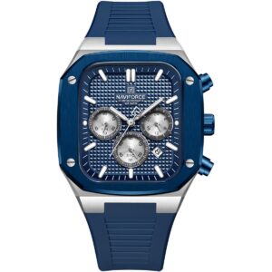 nf8037 s be be naviforce watch chronograph wr 3atm men blue dial rubber strap quartz battery square analog for dream
