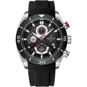nf8038 s b b naviforce watch chronograph wr 3atm men black dial rubber strap quartz battery analog for dream
