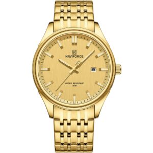 nf8039g g g g naviforce watch water resistant 30m men gold dial stainless steel metal golden strap quartz battery analog three hand for dream
