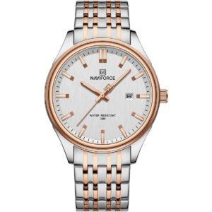 nf8039g s rg w naviforce watch water resistant 30m men white dial stainless steel metal silver rose gold strap quartz battery analog three hand for dream