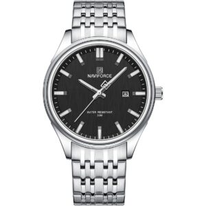 nf8039g s s b naviforce watch water resistant 30m men black dial stainless steel metal silver strap quartz battery analog three hand for dream