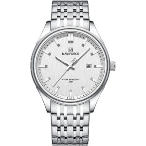 nf8039g s s w naviforce watch water resistant 30m men white dial stainless steel metal silver strap quartz battery analog three hand for dream