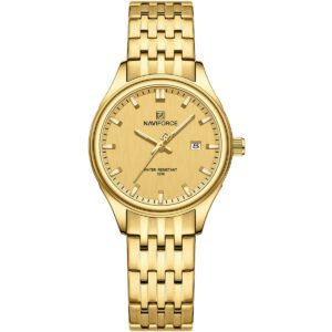 nf8039l g g g naviforce watch water resistant 30m women gold dial stainless steel metal golden strap quartz battery analog three hand for dream