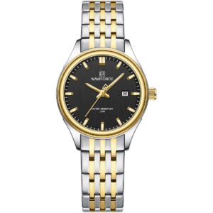 nf8039l s g b naviforce watch water resistant 30m women black dial stainless steel metal silver gold strap quartz battery analog three hand for dream