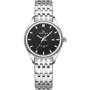 nf8039l s s b naviforce watch water resistant 30m women black dial stainless steel metal silver strap quartz battery analog three hand for dream