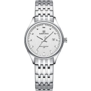 nf8039l s s w naviforce watch water resistant 30m women white dial stainless steel metal silver strap quartz battery analog three hand for dream