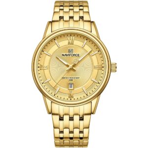 nf8040g g g g naviforce watch water resistant 30m men gold dial stainless steel metal golden strap quartz battery analog three hand for dream