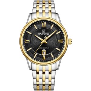 nf8040g s g b naviforce watch water resistant 30m men black dial stainless steel metal silver gold strap quartz battery analog three hand for dream