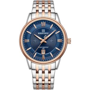 nf8040g s rg be naviforce watch water resistant 30m men blue dial stainless steel metal silver rose gold strap quartz battery analog three hand for dream
