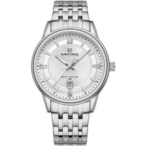 nf8040g s s w naviforce watch water resistant 30m men white dial stainless steel metal silver strap quartz battery analog three hand for dream