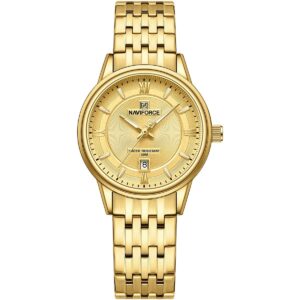 nf8040l g g g naviforce watch water resistant 30m women gold dial stainless steel metal golden strap quartz battery analog three hand for dream