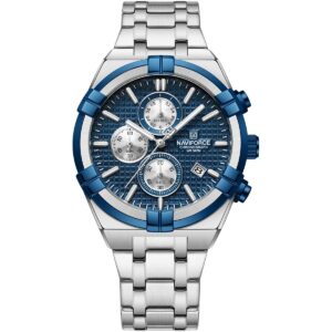 nf8042 s be s naviforce watch chronograph wr 3atm men blue dial stainless steel metal silver strap quartz battery analog for dream