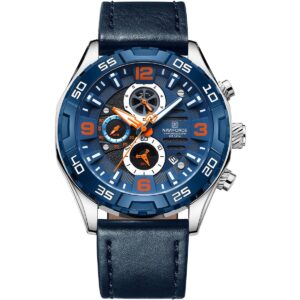 nf8043 s be be naviforce watch chronograph wr 3atm men blue dial leather strap quartz battery analog for dream