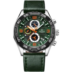 nf8043 s gn gn naviforce watch chronograph wr 3atm men green dial leather strap quartz battery analog for dream