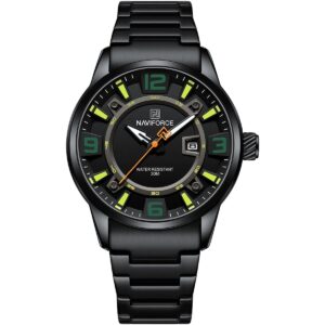 nf8044 b gn b naviforce watch water resistant 30m men black dial stainless steel metal strap quartz battery analog three hand for dream