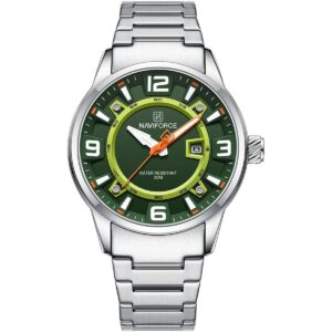 nf8044 s gn s naviforce watch water resistant 30m men green dial stainless steel metal silver strap quartz battery analog three hand for dream