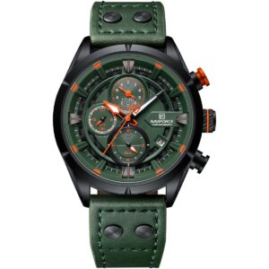 nf8045 b gn gn naviforce watch chronograph men green dial leather strap quartz battery analog for dream
