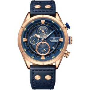 nf8045 rg be be naviforce watch chronograph men blue dial leather strap quartz battery analog for dream