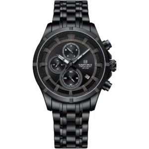 nf8046 b gy b naviforce watch chronograph wr 3atm men black dial stainless steel metal strap quartz battery analog for dream