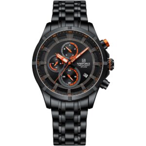 nf8046 b o b naviforce watch chronograph wr 3atm men black dial stainless steel metal strap quartz battery analog for dream