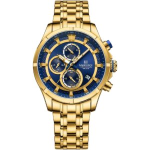 nf8046 g be g naviforce watch chronograph wr 3atm men blue dial stainless steel metal gold strap quartz battery analog for dream
