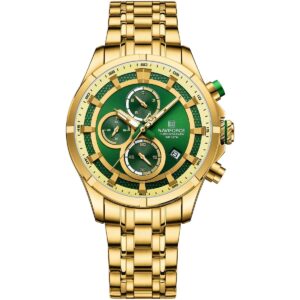 nf8046 g gn g naviforce watch chronograph wr 3atm men green dial stainless steel metal gold strap quartz battery analog for dream