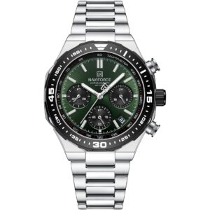 nf8049 s gn s naviforce watch chronograph wr 3atm men green dial stainless steel metal silver strap quartz battery analog for dream