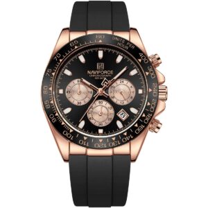 nf8054 rg b b naviforce watch chronograph wr 3atm men black dial rubber strap quartz battery analog for dream