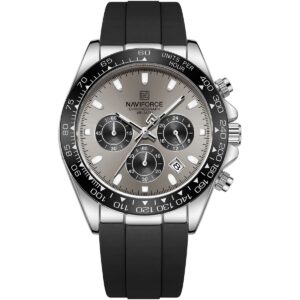 nf8054 s gy b naviforce watch chronograph wr 3atm men gray dial rubber black strap quartz battery analog for dream