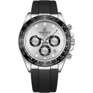 nf8054 s w b naviforce watch chronograph wr 3atm men silver dial rubber black strap quartz battery analog for dream