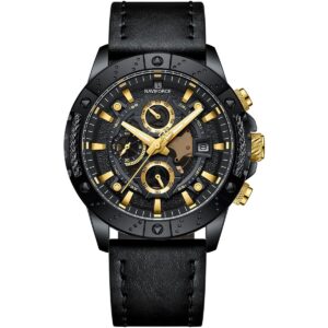 nf8055 b g b naviforce watch men black dial leather strap quartz battery analog chronograph for dream
