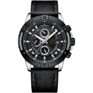 nf8055 s b b naviforce watch men black dial leather strap quartz battery analog chronograph for dream