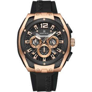 nf8063 rg b b naviforce watch men black dial rubber strap quartz battery analog chronograph for dream