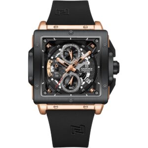 nf8064 rg b b naviforce watch chronograph wr 3atm men square black dial rubber strap quartz battery analog for dream