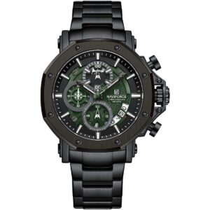 nf8065 b gn b naviforce watch chronograph wr 3atm men green dial stainless steel metal black strap quartz battery analog for dream