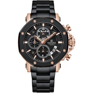 nf8065 rg b b naviforce watch chronograph wr 3atm men black dial stainless steel metal strap quartz battery analog for dream