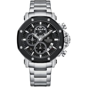 nf8065 s b s naviforce watch chronograph wr 3atm men black dial stainless steel metal silver strap quartz battery analog for dream