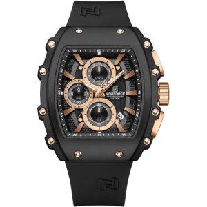 nf8070 b rg b naviforce watch chronograph wr 3atm men square black dial rubber strap quartz battery analog for dream