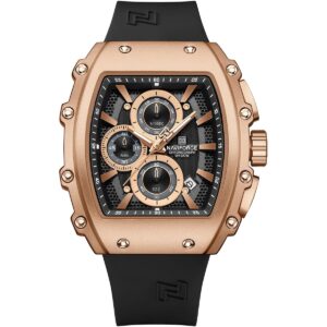 nf8070 rg b b naviforce watch chronograph wr 3atm men square black dial rubber strap quartz battery analog for dream