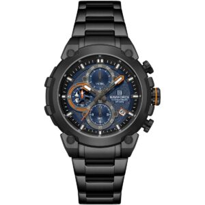 nf8071 b be b naviforce watch chronograph wr 3atm men blue dial metal stainless steel black strap quartz battery analog for dream