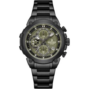 nf8071 b gn b naviforce watch chronograph wr 3atm men green dial metal stainless steel black strap quartz battery analog for dream