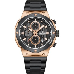 nf8072 rg b b naviforce watch chronograph wr 3atm men black dial metal stainless steel strap quartz battery analog for dream