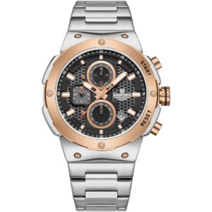 nf8072 s rg s naviforce watch chronograph wr 3atm men black dial metal stainless steel silver strap quartz battery analog for dream