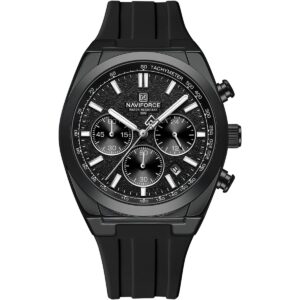 nf8080 b b b naviforce watch water resistant 30m men black dial rubber strap quartz battery analog chronograph for dream